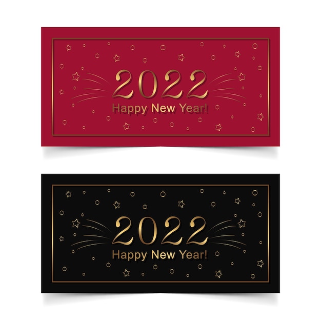 Vector banners de año nuevo con números 2022 y texto de feliz año nuevo elementos aislados de oro