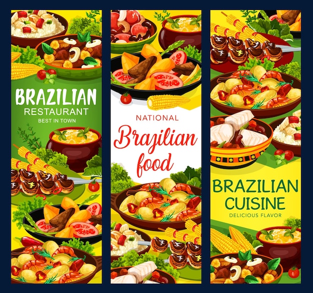 Vector vector de banners de menú de cocina brasileña