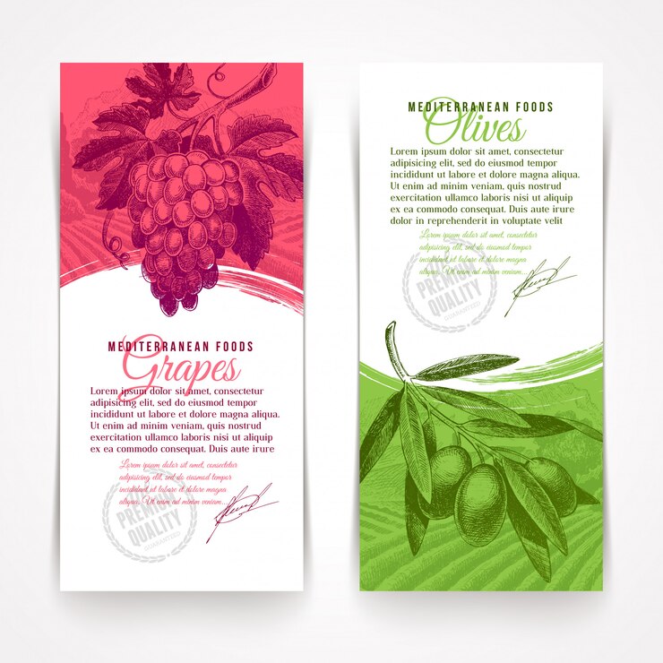 Vector vector banners verticales con alimentos dibujados a mano