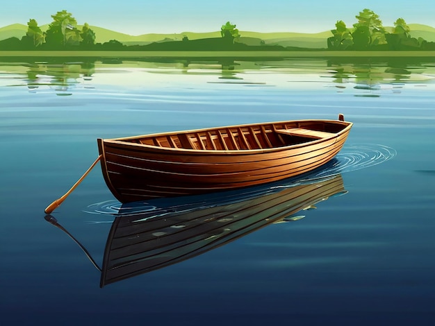 Vector Barco de madera aislado en la superficie del agua