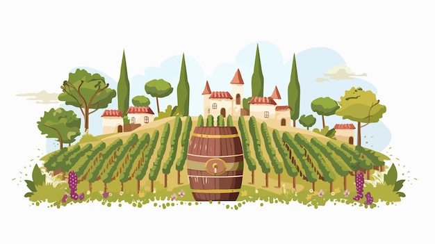 Vector de barriles de vino de viñedo de campo