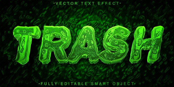 Vector vector de basura verde efecto de texto de objeto inteligente totalmente editable