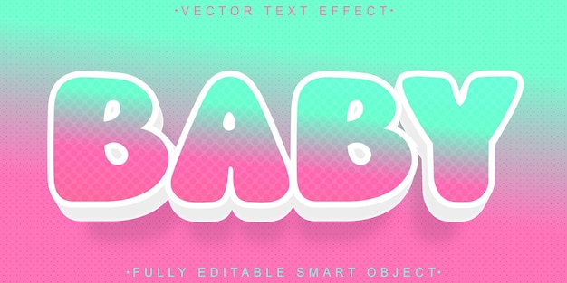 Vector de bebé de dibujos animados de colores suaves totalmente editable Objeto inteligente Efecto de texto