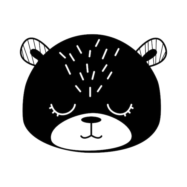 Vector bebé oso cara negro blanco bosque animales