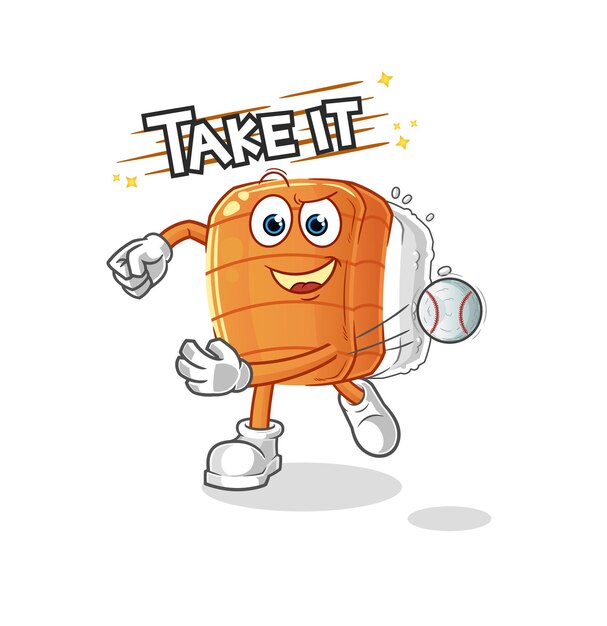 Vector de béisbol lanzando sushi. personaje animado