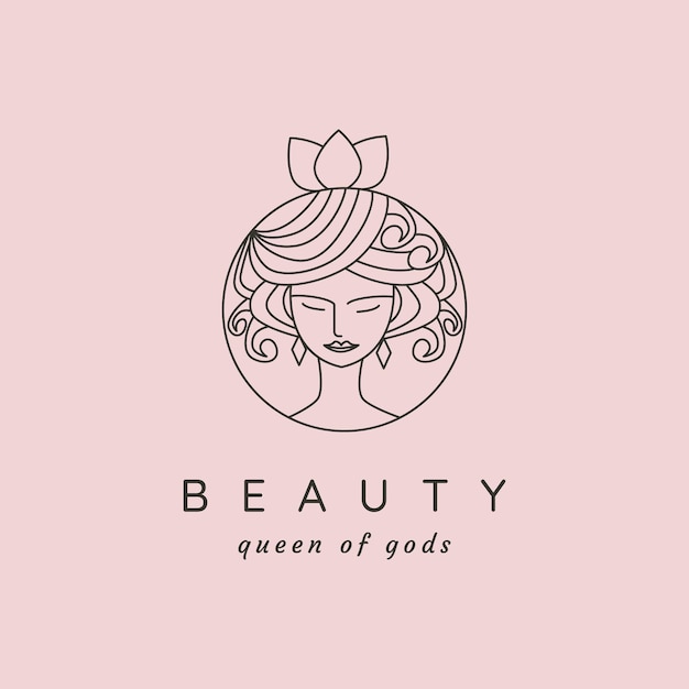 Vector de belleza mujer cara logo ilustración diseño línea arte estilo