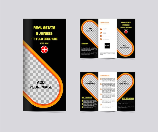 Vector bienes raíces plantilla de diseño de folleto trifold editable y redimensionable