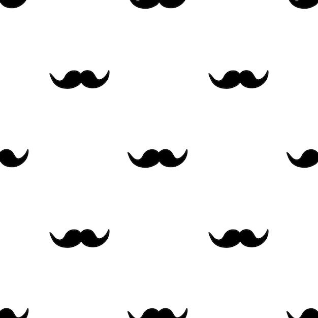 Vector de bigote negro con patrón sin costuras sobre fondo blanco