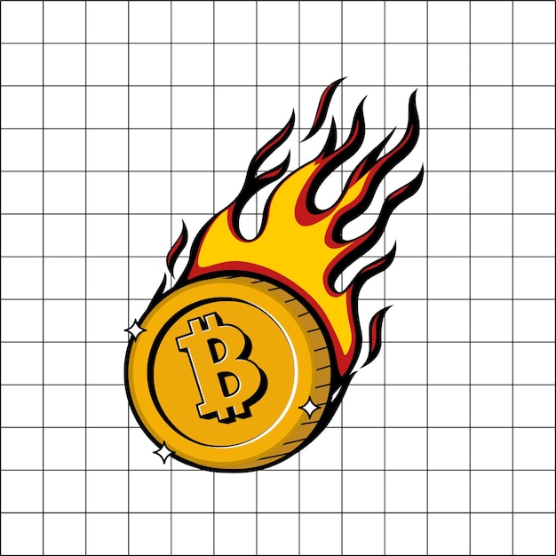 Vector Bitcoin Flame Futurista Groovy Estilo Retro