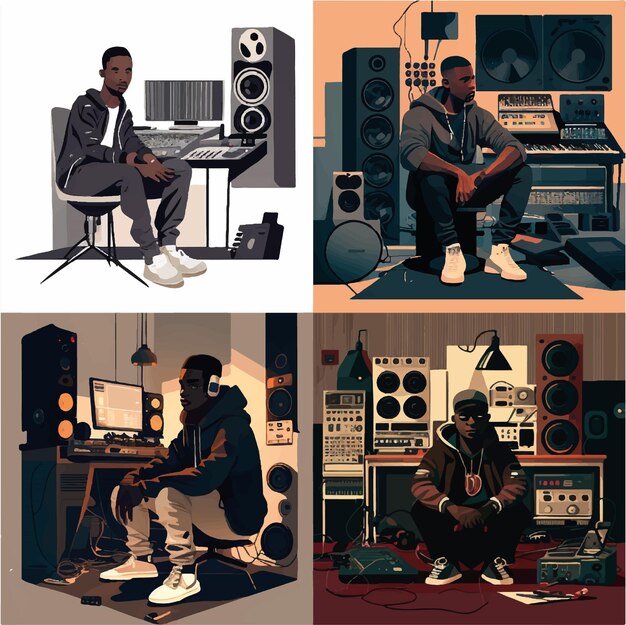 vector__black_man_como_productor_sentado_en_el_piso_en
