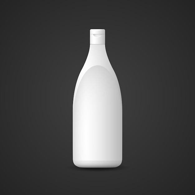 Vector vector blanco en blanco maqueta paquete de botella vertical cosmética de plástico plano con ilustración realista de tapa de gotero dispensador con diseño de plantilla de sombra aislado sobre fondo oscuro