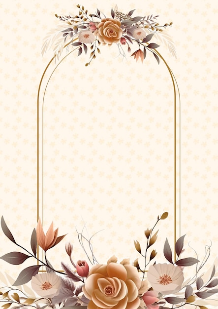 Vector blanco marrón y beige invitación de lujo dorada realista con flora y flores