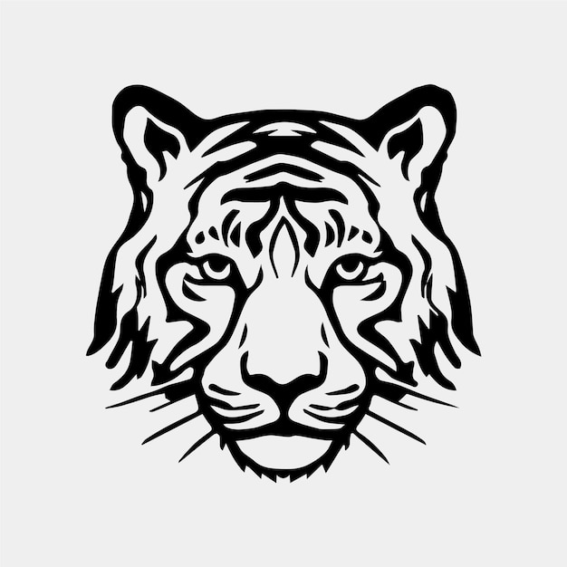 Un vector blanco y negro de la cara de un tigre.