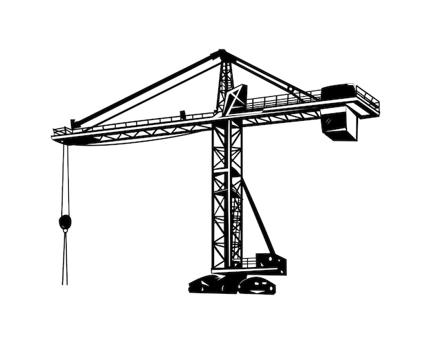 un vector en blanco y negro de una grúa con costura y vector de fondo de la ciudad