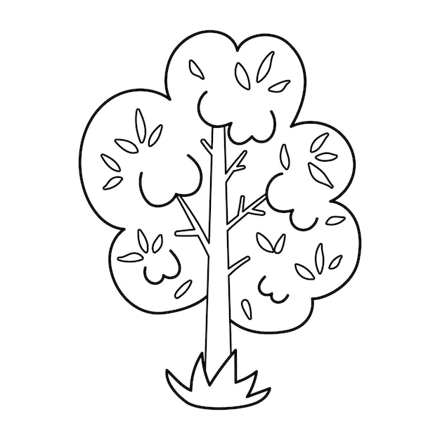 Vector blanco y negro jardín o árbol forestal esquema primavera bosque o planta de granja ilustración dibujo de línea natural arbusto iconxa