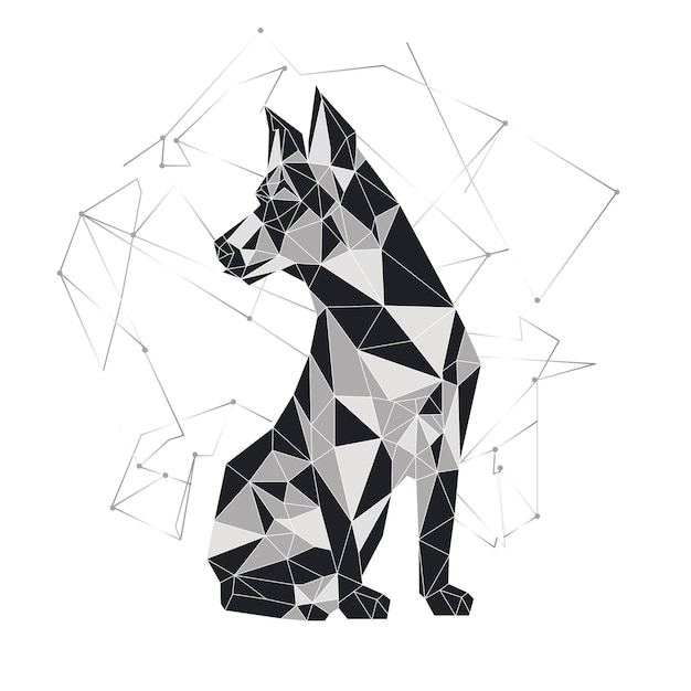 Un vector blanco y negro de un lobo geométrico