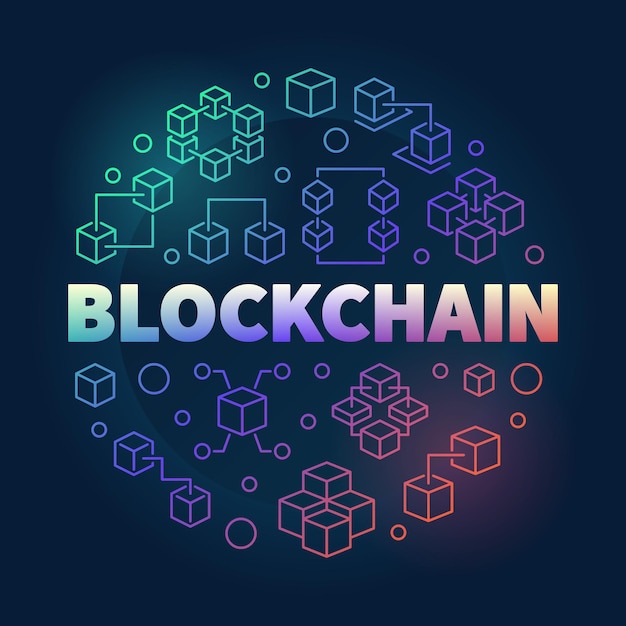 Vector Blockchain concepto redondo ilustración de línea colorida
