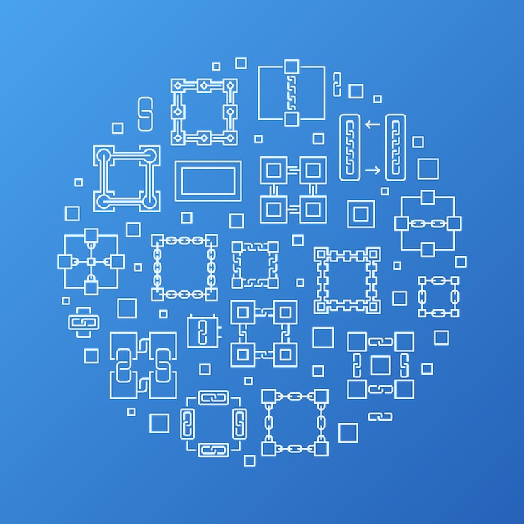 Vector vector blockchain concepto redondo ilustración de línea mínima