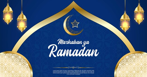 Vector Blue Luxury Ramadán Kareem Banner plantilla de la página web