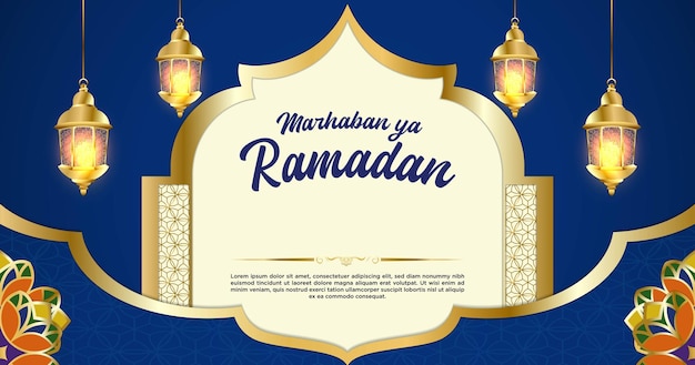 Vector Blue Luxury Ramadán Kareem Banner plantilla de la página web