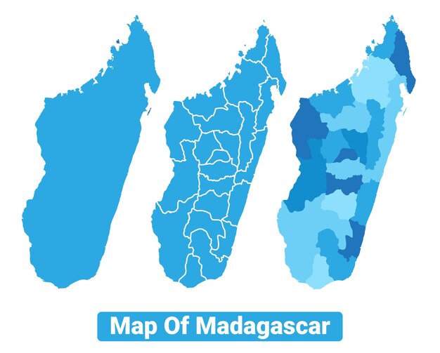 Vector Blue Madagascar mapa en diferentes estilos conjunto de ilustraciones de contorno fronterizo