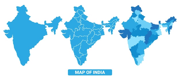 Vector Blue Mapa de la India en diferentes estilos conjunto de ilustraciones de contorno fronterizo