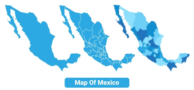Vector Blue Mapa de México en diferentes estilos conjunto de ilustraciones de contorno fronterizo