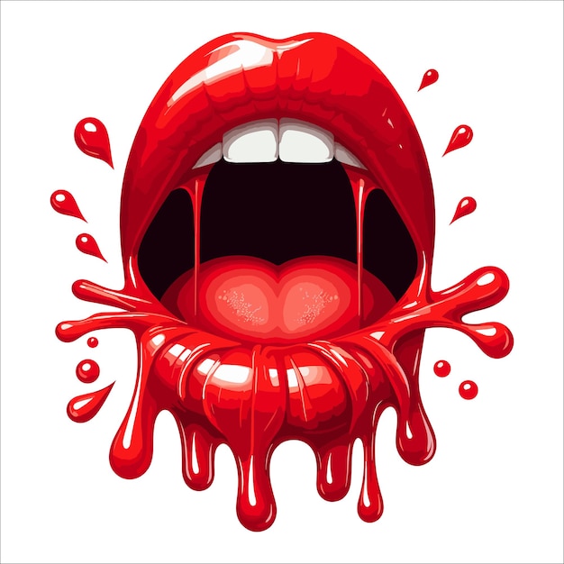 Vector vector boca abierta de mujer con labios brillantes rojos y pintura líquida fluye