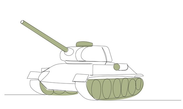 Vector de boceto de línea continua de dibujo de tanque