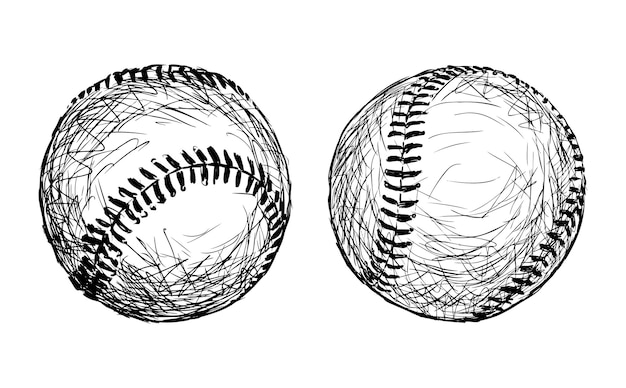Vector de boceto de pelota de béisbol dibujado a mano aislado en blanco