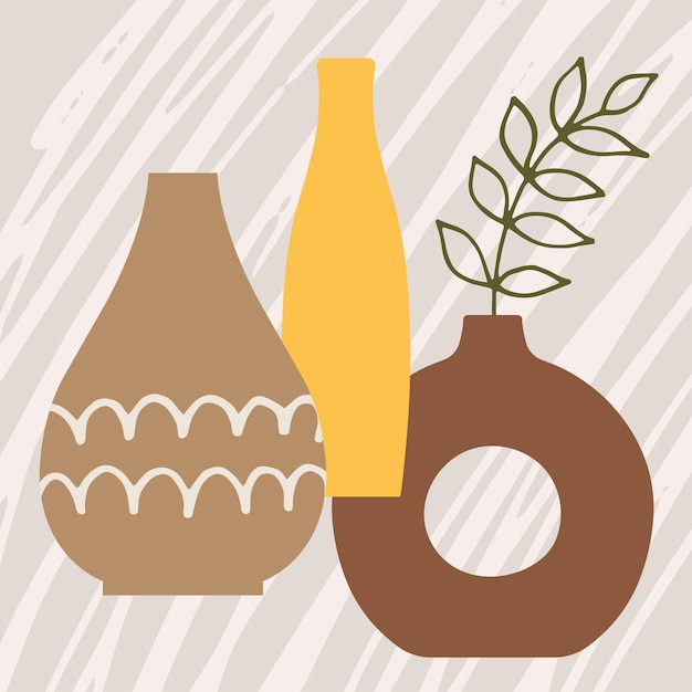 Vector boho jarrón collage Ilustración de moda para diseño Arte de pared imagen de póster imprimible para interior