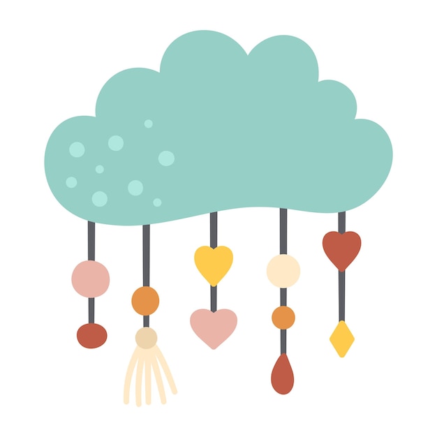 Vector boho nube con colgantes Icono bohemio aislado sobre fondo blanco Celestial ornamentado illustrationxA