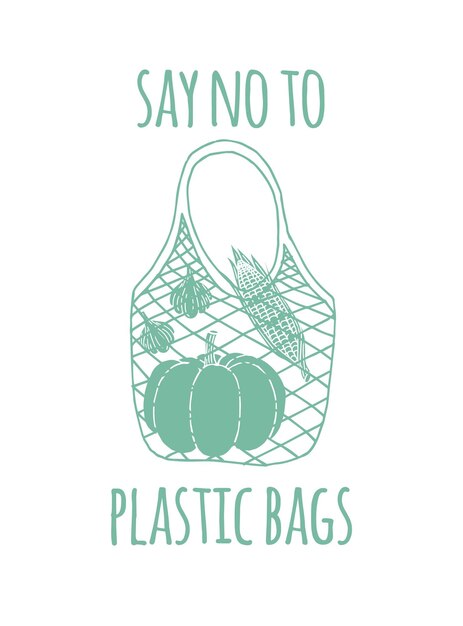 Vector bolsa ecológica verde no a letras de bolsas de plástico