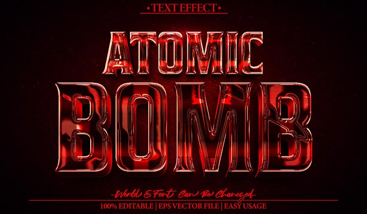 Vector vector de la bomba atómica efecto de texto editable alfabeto caídas de energía nuclear devastación