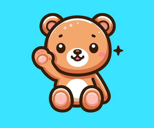 vector bonito oso de peluche agitando la mano ilustración del icono de dibujos animados