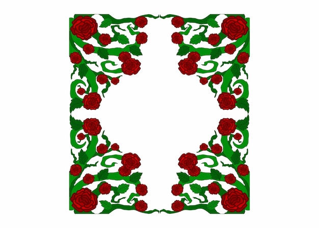 Vector de borde de marco de ornamentación de flora y rosas para diseño de decoración