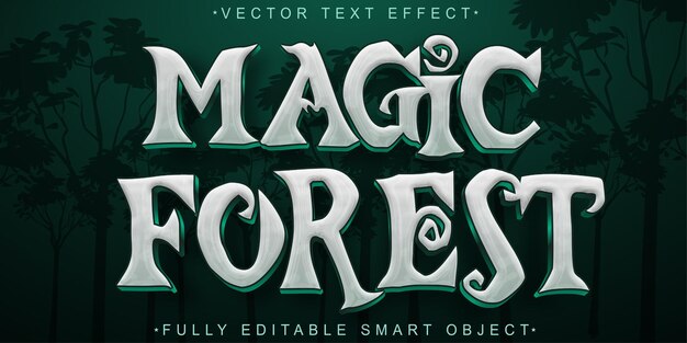 Vector de bosque mágico brillante Objeto inteligente totalmente editable Efecto de texto