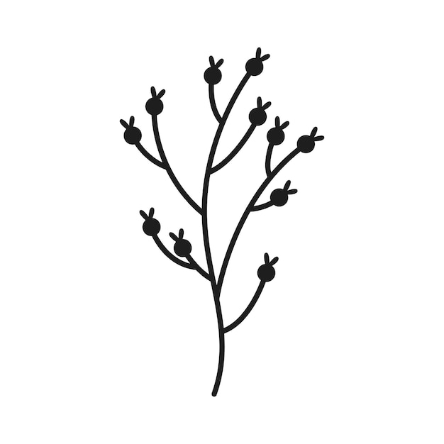 Vector botánico hoja doodle arte de línea de flores silvestres