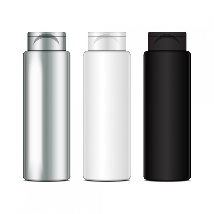 Vector vector botellas de plástico para champú, loción, gel de ducha, leche corporal, espuma de baño.