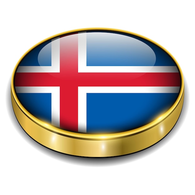 Vector de botón 3d de la bandera de islandia islandia