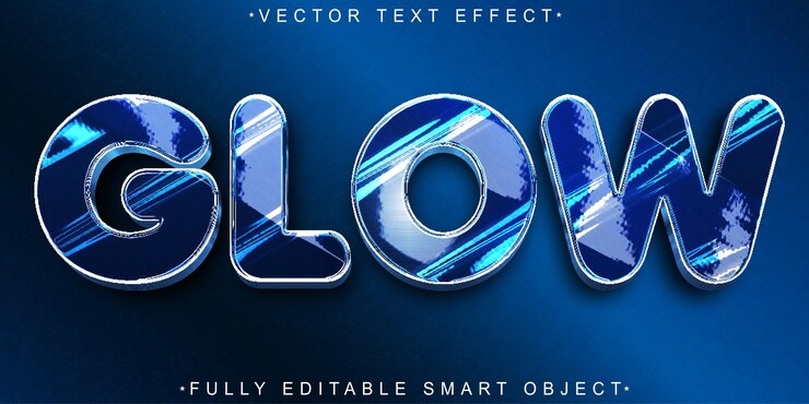 Vector vector de brillo de lujo azul completamente editable efecto de texto de objeto inteligente