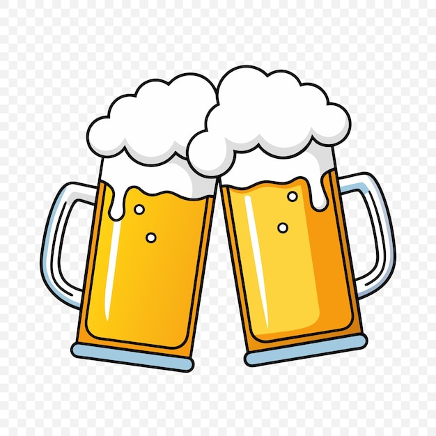 Vector de brindis de cerveza Dos tazas de cerveza que brindan brindis en botellas de vidrio llenas de cerveza