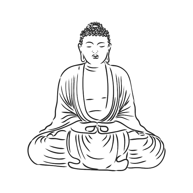Vector de Buda en línea estilo de dibujo dibujado a mano sobre fondo blanco Buda