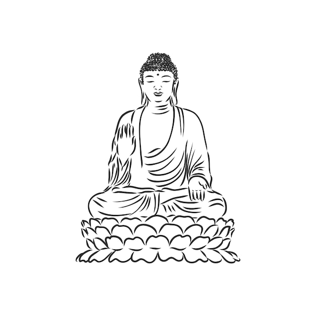 Vector de Buda en línea estilo de dibujo dibujado a mano sobre fondo blanco Buda