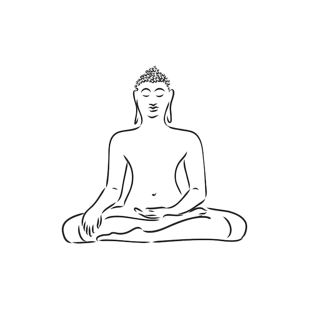 Vector de Buda en línea estilo de dibujo dibujado a mano sobre fondo blanco Buda