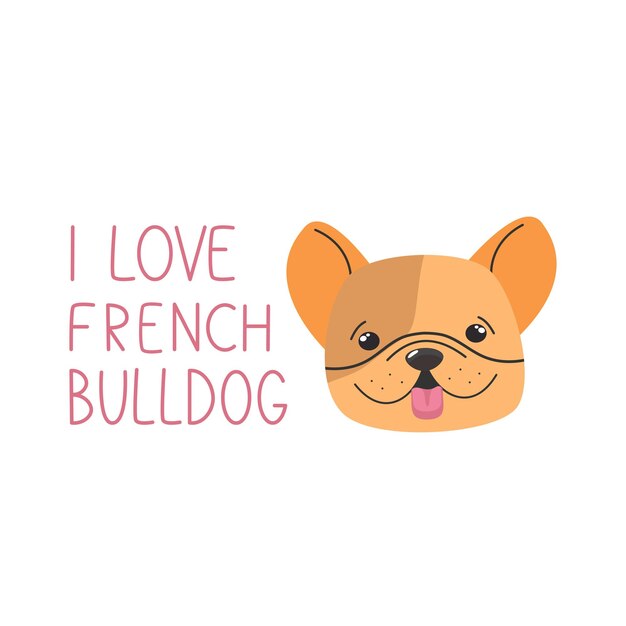 Vector de bulldog francés con texto Me encanta bulldog francés aislado sobre fondo blanco