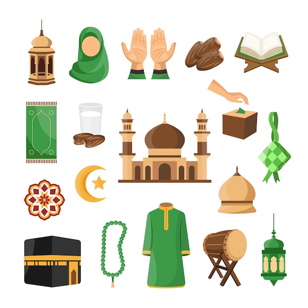 Vector vector bundle ilustración de elementos de ramadán dibujados a mano para diseños creativos