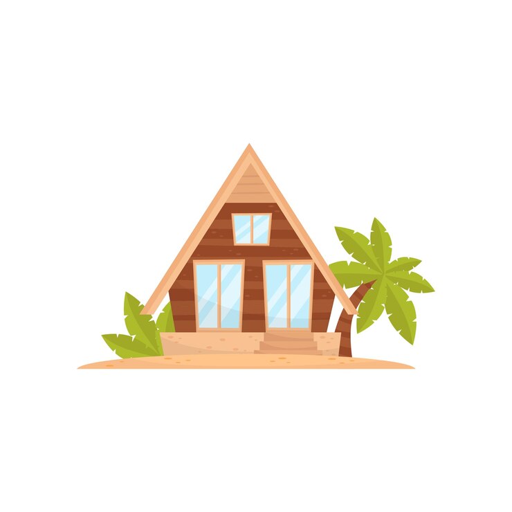 Vector vector de bungalow tropical de casa de playa de verano ilustración aislada sobre un fondo blanco