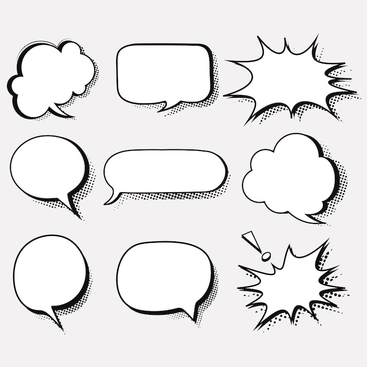 Vector vector de burbujas de habla cómica en el conjunto de estilo de medio tono