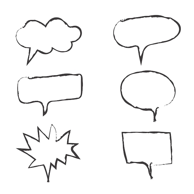 Vector de burbujas de habla dibujadas a mano Nubes de pensamiento y habla Formas de burbujes retro